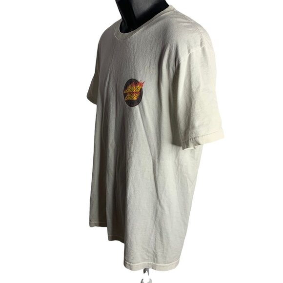 Vintage Santa Cruz Crewneck T Shirt L White Flames Logo Short Sleeves Skateboard - Picture 5 of 7